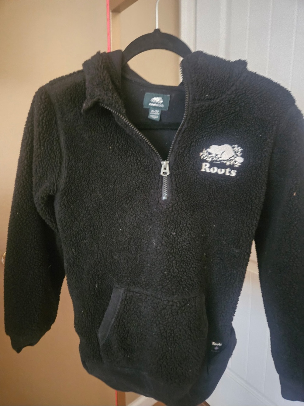 Roots Black Sherpa Half-Zip Hoodie for Kids size xl